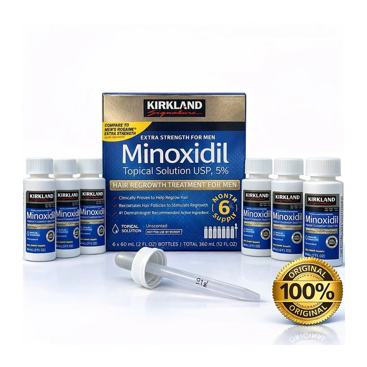 Kirkland Signature Minoxidil 5% - embalagem e frascos